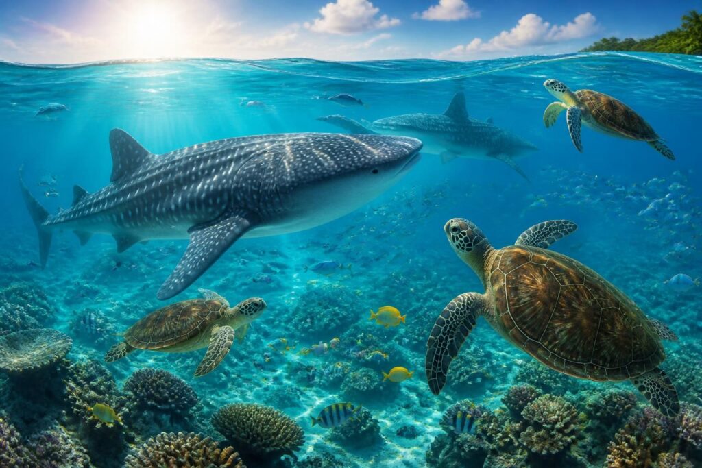 découvrez le calendrier 2026 des meilleures dates pour observer les requins-baleines et les tortues, et planifiez votre aventure marine parfaite.
